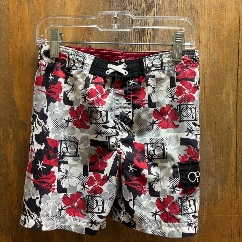 OP Kids Swim Trunks - Black, Red, White Floral